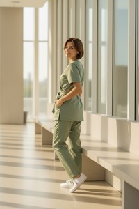 Ensemble de tenues médicales en coton pour femmes, style cache-cœur, haut à col en V, pantalon droit, uniforme d'infirmière, hôpital, clinique, beauté, spa, robes décontractées - Product Image 3