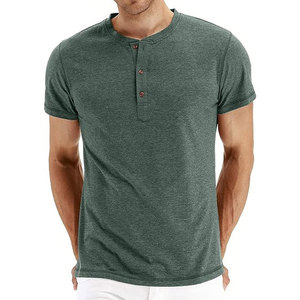 T-shirt Henley basique à manches courtes pour homme, coupe ajustée, 2026, décontracté, de haute qualité, imprimé, coupe ajustée, léger - Product Image 1