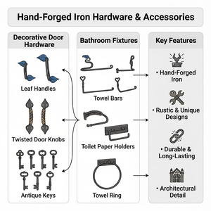 Rustic Cast Iron Double Door Hanger Vintage Metal Decorative <b>Wall</b> <b>Hook</b> Heavy Duty Mounted Coat <b>Rack</b> for Garden Home Farmhouse - Product Image 6