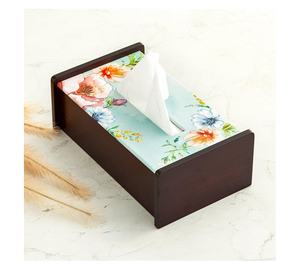 Caja de pañuelos de madera con estampado de nogal negro para accesorios de mesa de su hogar, en oferta. - Product Image 1