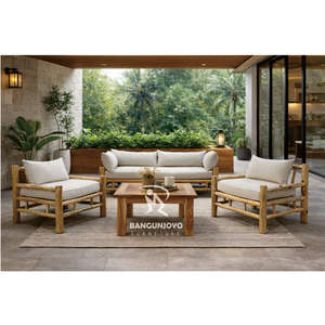 Ensemble contemporain en bois massif Teak Branch, table basse et canapé-lit pour usage extérieur - Product Image 1