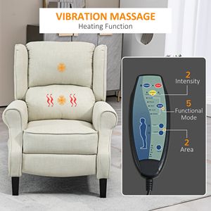 Ultimate Comfort Beige Wingback Push Back <b>Recliner</b> Chair with Heat and Massage for Living Room - Product Image 4