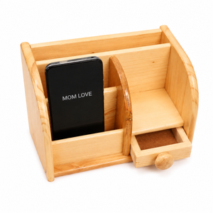 Porte-stylos en bois moderne fait main et organiseur de cartes de visite avec tiroir pour rangement de bureau - Product Image 3