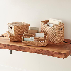 Rectangular A4 paper tray made from natural rattan. Document tray for the office. - Product Image 5