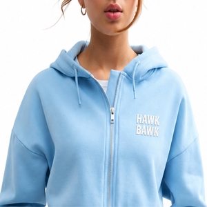 Hoodie court personnalisé pour femme en polaire avec fermeture éclair sur le devant, imprimé Hawk Bawk, manches classiques, style streetwear confortable, sur mesure pour femme - Product Image 4