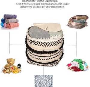 Poufs carrés bohèmes en coton faits à la main, directement de l'usine, housses de poufs, coussins de sol, poufs tissés, console avec incrustations en os - Product Image 2