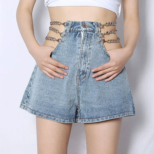 Shorts en jean décontractés pour femme, taille haute, ornés de cristaux, style streetwear sexy, qualité supérieure, coupe ample, idéal pour l'été - Product Image 5