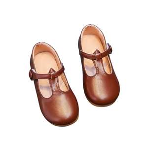 Chaussures pour enfants garçons, couleur unie, bout rond, cuir véritable, fabricant en gros - Product Image 2