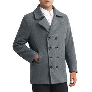 Wholesale Regular Wool Winter Warm <b>Pea</b> <b>Coat</b> Slim Fit Casual Gray Color Double Breasted Comfortable Cold Weather <b>Men's</b> <b>Pea</b> <b>Coat</b> - Product Image 4