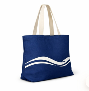 Sac fourre-tout en toile de coton bleu écologique personnalisé, sac de plage promotionnel avec logo imprimé sur mesure - Product Image 2