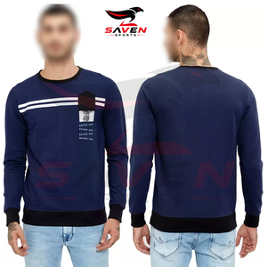 Prix d'usine, service OEM ODM, sweat-shirt imprimé personnalisé pour homme, molleton épais et chaud, col rond à rayures contrastées, pull-over - Product Image 5