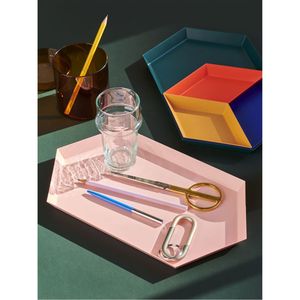 Plateau de service hexagonal moderne en métal, coloré, géométrique, décoratif, pour bijoux, organisateur de bureau minimaliste, plateau à bibelots - Product Image 1