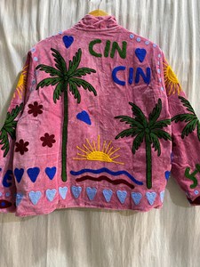 Vintage Inspired Pink Velvet Embroidered Art Jacket Women Palm <b>Tree</b> Sun Heart Pattern Bohemian Full Sleeve Long Jacket - Product Image 5