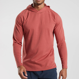 Camiseta Deportiva Casual para Hombre, con Capucha, Manga Larga, Ajustada, Color Rojo Sólido, Tejido Transpirable de Poliéster, para Todas las Temporadas - Product Image 1