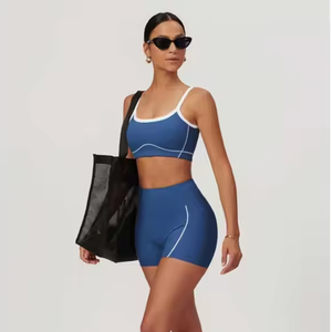 Ensemble de sport pour femme personnalisé, respirant, en tricot, avec soutien-gorge de fitness, hauts courts à épaules tombantes, longueur genou, pour yoga et entraînement décontracté - Product Image 4
