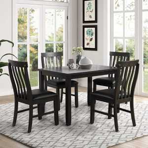 Modern Luxury Solid Wood Dining Table Set Square Compact Table with Slat Back Cushioned <b>Chairs</b> <b>Small</b> Space Contemporary Design - Product Image 1