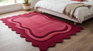 Tapis d'appoint en laine rouge tufté à la main, bord festonné, contemporain, antidérapant, adapté aux animaux domestiques, fait main, pour salon, 1 pièce - Product Image 2