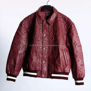 Veste en cuir véritable pour homme grande taille avec broderie personnalisée, style universitaire Letterman, fermeture éclair, en similicuir PU - Product Image 3