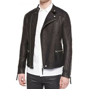 Respirant en cuir véritable hommes noir en peau de mouton PU printemps couleur unie fermeture éclair à manches longues col rabattu vestes de moto - Product Image 3