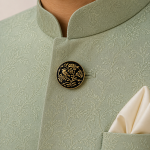 Botones de Metal Personalizados de Lujo con Eslabón de Latón, Esmalte Negro y Diseño Floral de Aves Doradas para Blazer, Sherwani y Traje de Hombre - Product Image 3