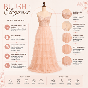 Luxury Blush Pink Tiered Tulle Ball Gown for Women | 3D Floral Embellished Party Dress | Elegant Wedding & Reception Wear Dress - Product Image 5