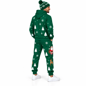 Men Christmas Tracksuit Hoodie Jogger Set Green Santa Print Casual Winter Sweatpants Full Sleeve Breathable Regular Fit - Product Image 4