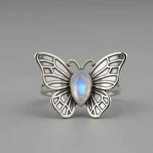 Bague Papillon en Argent Sterling 925 avec Pierre de Lune Naturelle pour Femme, Faite à la Main, Certifiée IGI, Bijou Fin Tendance pour Festival, Idée Cadeau - Product Image 2