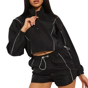 Women's Custom Color Block Zipper <b>Winter</b> Streetwear Windbreaker Shorts 2 Piece Set Polyester <b>Tracksuits</b> 2026 - Product Image 1