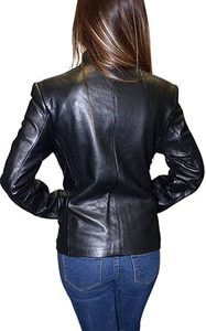 Veste Moto Femme en Peau de Mouton Véritable Tricotée Imperméable Respirante Col Montant Manches Longues Fermeture Éclair Style Hiver Couleur Unie - Product Image 3