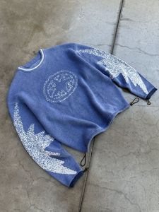 Suéter de punto azul claro de alta calidad con gráfico abstracto de estrellas, jersey jacquard, estilo urbano holgado para invierno, venta al por mayor - Product Image 5