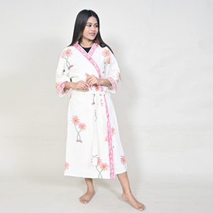 Bata Kimono 100% Algodón Orgánico con Estampado Floral, Ropa de Dormir para Mujer, Bata de Baño, Ropa de Playa, Primavera/Verano - Product Image 3