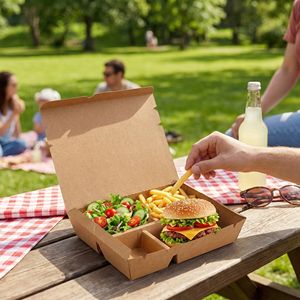 Caja <span class=keywords><strong>de</strong></span> Almuerzo Desechable <span class=keywords><strong>de</strong></span> Papel Kraft con Compartimentos, Contenedor <span class=keywords><strong>de</strong></span> <span class=keywords><strong>Alimentos</strong></span> a Prueba <span class=keywords><strong>de</strong></span> Fugas, Caja para Comida para Llevar, Embalaje con Logotipo Personalizado <span class=keywords><strong>de</strong></span> Grado Alimenticio - Product Image 3