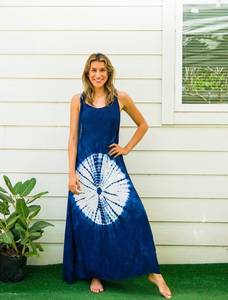 Nuevo diseño de moda Tie Dye Maxi vestido multicolor patrón sólido estilo lindo manga Lino cintura Natural vacaciones orden modelo - Product Image 4