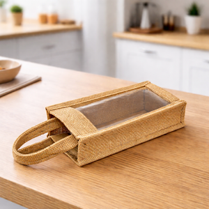 Custom 4 Compartment <b>Small</b> Jute Wine Tote Bag Non Woven Handles Bottle Carrier <b>Jar</b> Storage Plain Logo Promo Gift Shopper - Product Image 2