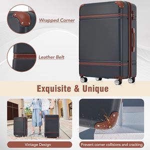 Bagaglio rigido con serratura TSA, valigia leggera espandibile da 28 "con ruote Spinner, bagaglio singolo Vintage, nero - Product Image 6