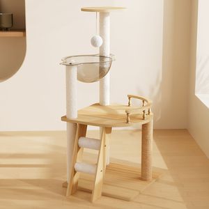 41.3\" Modern <b>Cat</b> Tower with Sisal Covered <b>Scratching</b> Posts Wood Indoor <b>Cat</b> <b>Tree</b> with Top Perch Comfortable <b>Cat</b> Conccerpt - Product Image 1