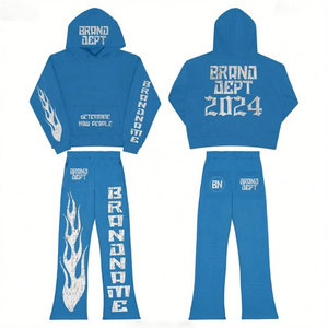 Ensemble sweat-shirt et pantalon de survêtement évasé vintage streetwear, patchwork personnalisé, haute qualité - Product Image 1