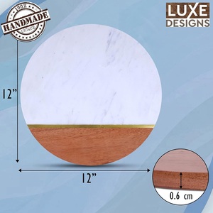 Juego de Tabla de Quesos Premium de Mármol y Madera de Acacia con Cuchillos de Queso de Acero Inoxidable Dorado, Tabla Redonda de Lujo para Servir Charcutería - Product Image 5