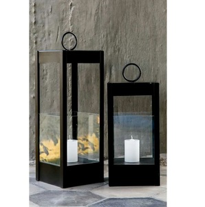 Vintage Glass Tall <b>Lantern</b> with Black Metal Frame Handmade Christmas <b>Candle</b> Holder for Home & Outdoor Use Durable Design - Product Image 5