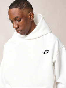 Sweat-shirt à capuche blanc surdimensionné pour homme, 100 % coton French Terry, coupe classique, couleur unie, avec poches, idéal pour l'automne, fabriqué aux États-Unis - Product Image 3