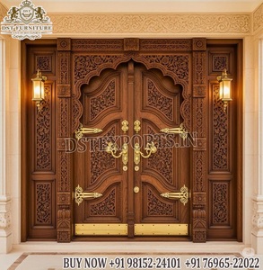 Puerta de Madera de Teca Hecha a Mano en India con Diseño Tradicional de Doble Campana para Sala de Pooja, Moderna y Profesional para el Hogar - Product Image 2