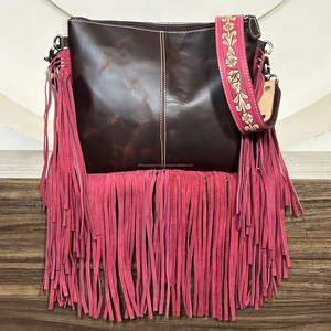 Hot Selling Tooled Cowhide Leather Crossbody Fringe Bags New Floral Pattern Boho Large Capacity High Quality Women Designer Bags - Product Image 6