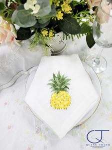Custom Wholesale Embroidery Pineapple Dinner Napkin Polyester Linen Blend <b>Table</b> Napkin <b>Cloth</b> Napkin Home Events Wedding - Product Image 4