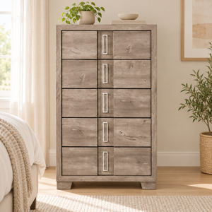 Commode minimaliste BRP2220, commode brune à 5 tiroirs, commode de rangement en bois laminé, décoration et meubles de chambre à coucher - Product Image 1