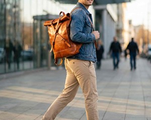 Retro Leather <b>Roll</b> Top <b>Backpack</b> Genuine Cowhide Travel Rucksack Waterproof Laptop Bag for Outdoor Hiking LTBP-0039 - Product Image 4