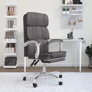 Silla de oficina reclinable ajustable de piel sintética gris - Product Image 1