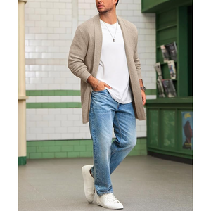 <b>Men's</b> <b>Shawl</b> Collar <b>Cardigan</b> Long Sleeve Wool Acrylic Knit Solid Color Autumn Casual Outerwear Anti-Pilling Standard Thickness - Product Image 4