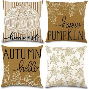 Set di 4 Federe Decorative per Cuscini da Esterno 18x18 con Motivi Autunnali: Zucca e Foglie d'Acero, per il Ringraziamento - Product Image 1