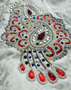 Luxury Hand-Embroidered 3D Floral and Ornate Motif badge- Custom Beadwork Bullion <b>Wire</b> Brooch Collection - High-End Fashion - Product Image 5