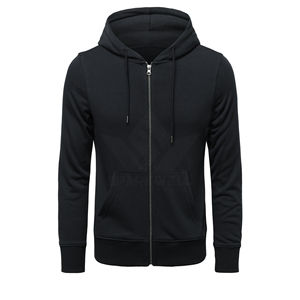 Sweat-shirt à capuche zippé en coton tricoté bleu marine pour homme, manches longues, couleur unie, coupe classique, décontracté, automne-hiver - Product Image 3